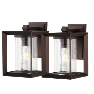 Vaughn 7.25" Iron/Glass Modern Rustic Cube LED Outdoor Lantern - JONATHAN Y